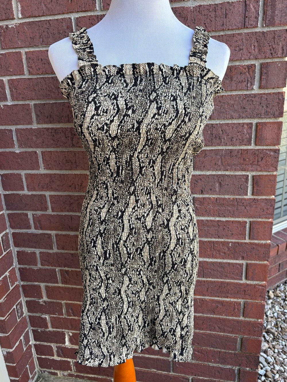 Wild Honey Black and Cream Smocked Mini Dress